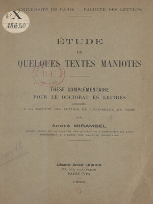 cover image of Étude de quelques textes maniotes